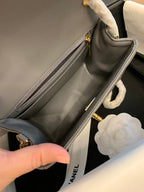 Mini Square Flap Bag 17cm Dark Grey Calfskin Gold Hardware