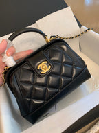 CC 24A 18cm Top Handle Mini Bag Black Lambaskin