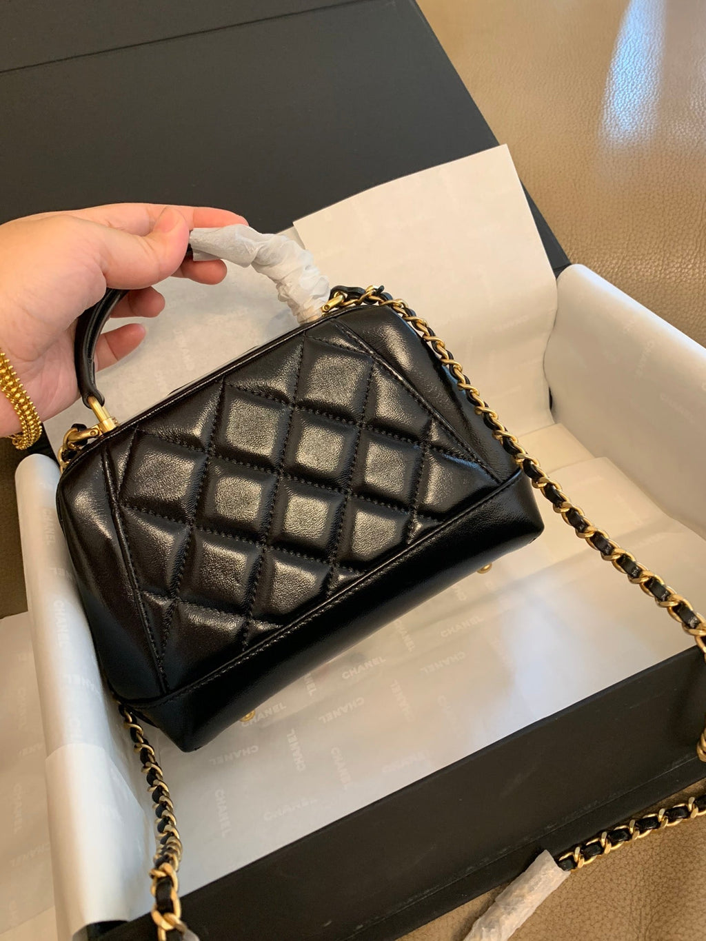 CC 24A 18cm Top Handle Mini Bag Black Lambskin
