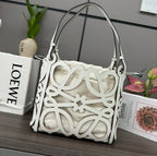 LOE 32 ANAGRAM CUT-OUT CROSSBODY IN WHITE CLASSIC CALFSKIN AND CANVAS