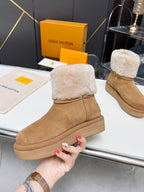 LV Aspen Platform Ankle Boot Brown White Suede