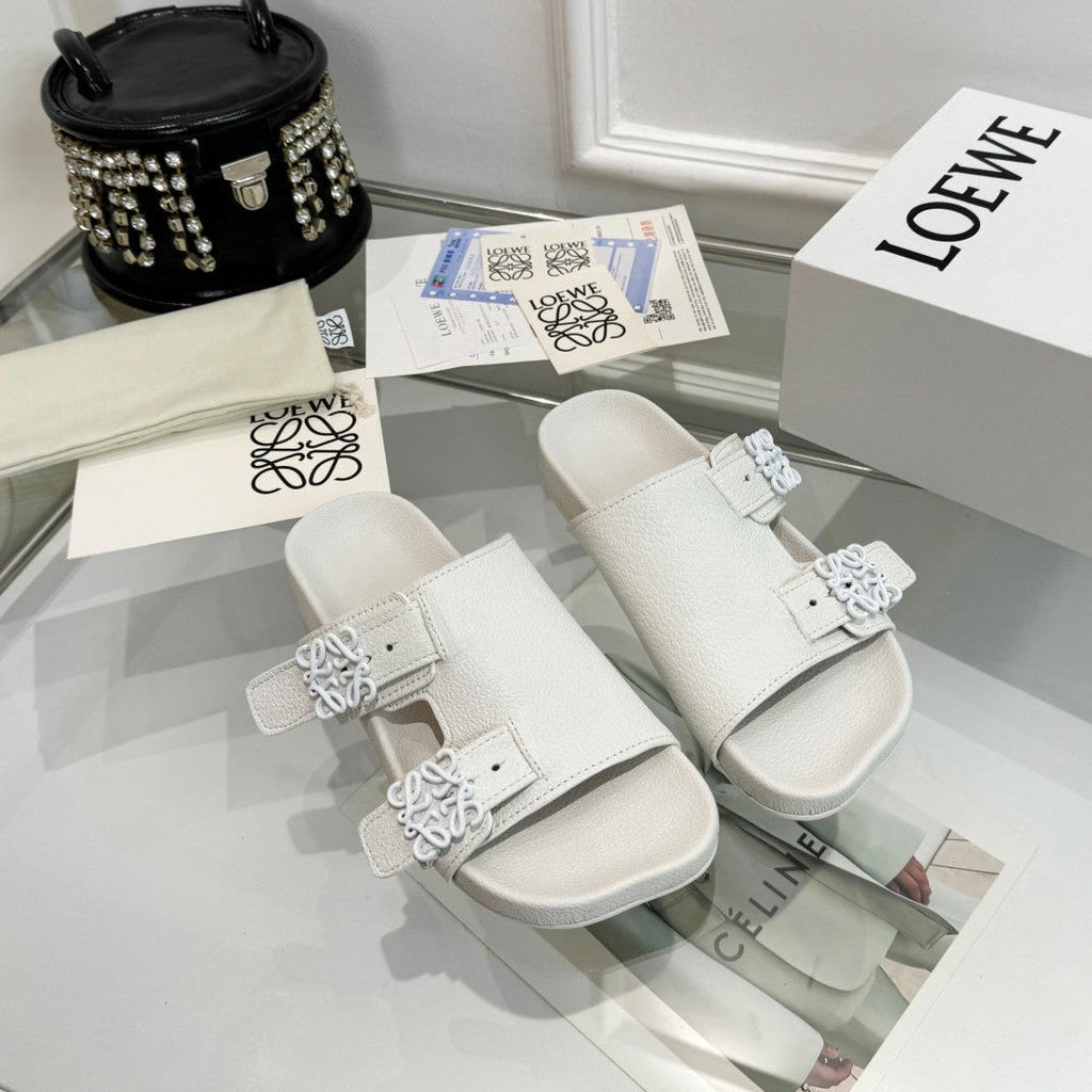 Loewe Ease Leather Slide White Sheepskin