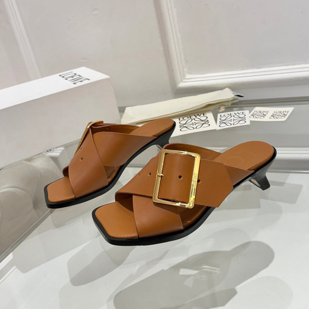 Loewe Petal Belt Mule Mahogany Brown Cowhide