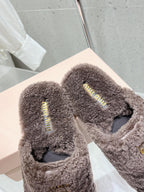 Miu Slippers Brown Earth Wool Fabric