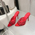 CL 26SS High-Heeled Slippers 100 Red Suede Sheepskin 636693