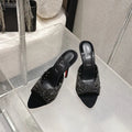 CL 26SS High-Heeled Slippers 100 Black Suede Sheepskin 636694