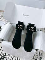 CC Ankle Boots In Black Velvet With Bow Tie 144659
