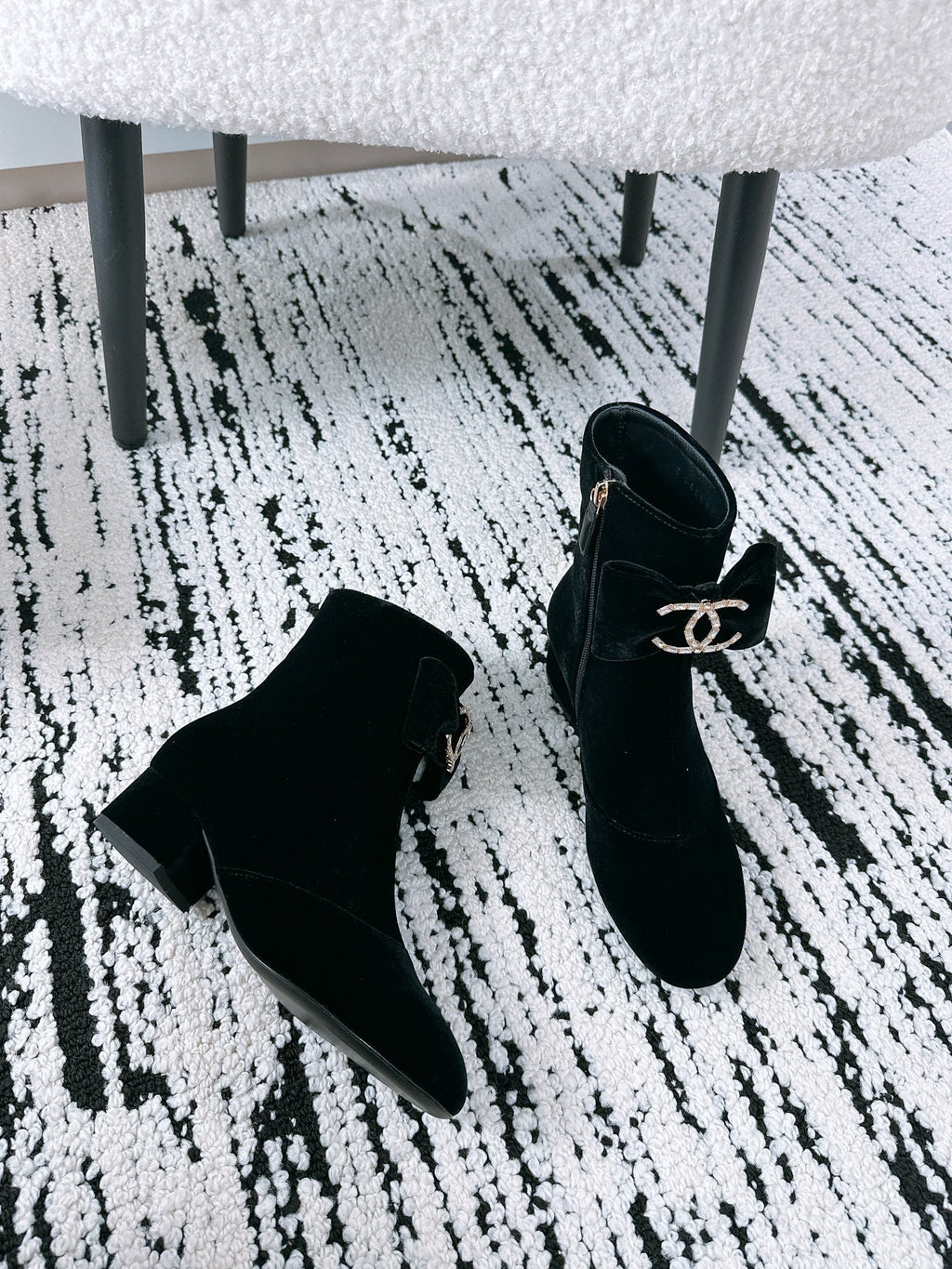 CC Ankle Boots In Black Velvet With Bow Tie 144659