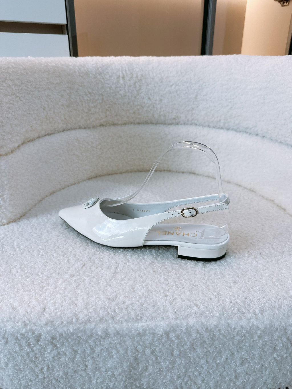 CC Slinback Flats In White Glossy Lambskin 144673