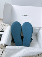 CC Sandals In Navy Blue Denim Fabric 144526
