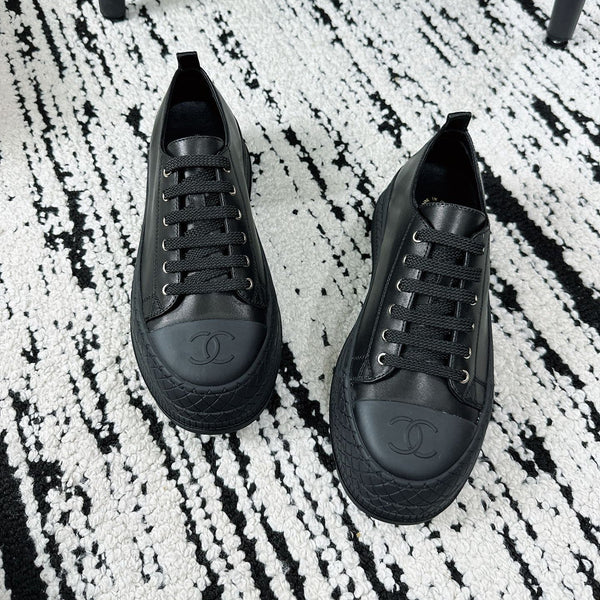 CC Platform Sneakers Black Rubber Leather 696671