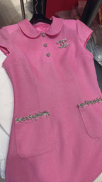 CC Doll Collar Waist Dress White Pink Cotton