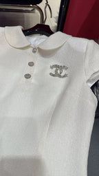CC Doll Collar Waist Dress White Pink Cotton