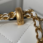 MINI FLAP BAG 19 IN WHITE CALFSKIN WITH DOUBLE GOLD BALL