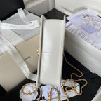 FLAP BAG 22 IN WHITE CALFSKIN WITH DOUBLE GOLD BALL