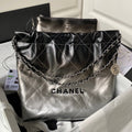 cc 22 hobo 35cm black and silver lambskin silver hardware