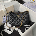 24p cc hobo bag 20cm black lambskin gold hardware