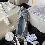 24p cc hobo bag 20cm cloud blue lambskin gold hardware