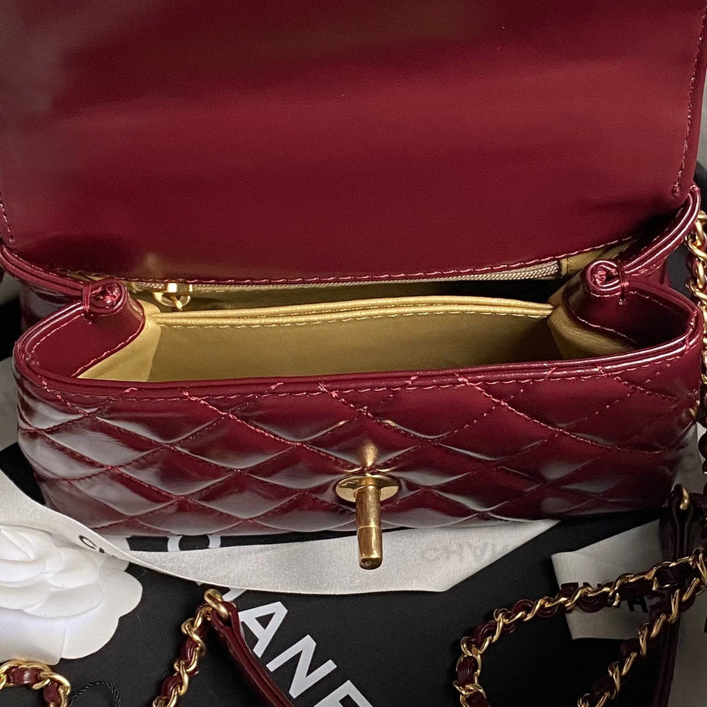 CC 24A Coco Handle Mini 19cm Burgundy Patent Calfskin Gold Hardware