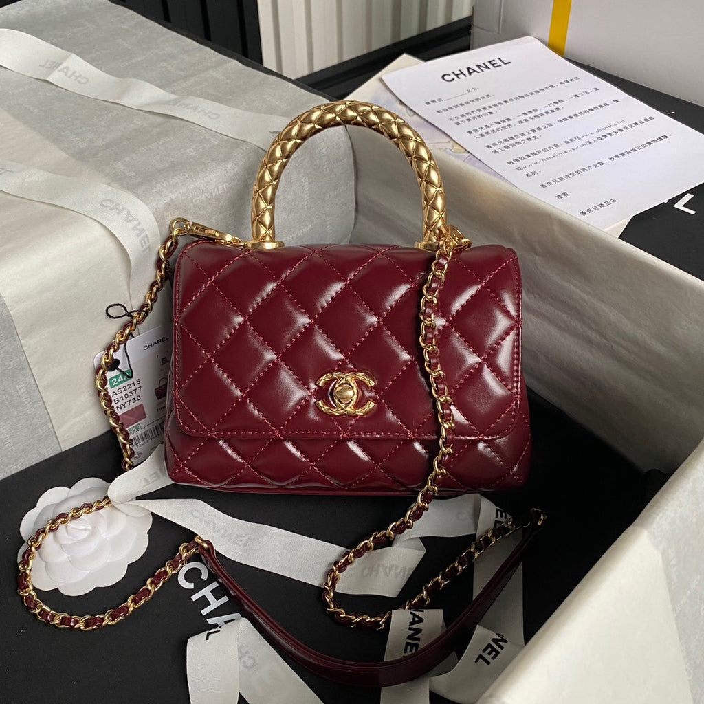 CC 24A Coco Handle Mini 19cm Burgundy Patent Calfskin Gold Hardware