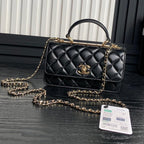 CC 24B Trendy Bag 18.5cm Black Lambskin Gold Hardware