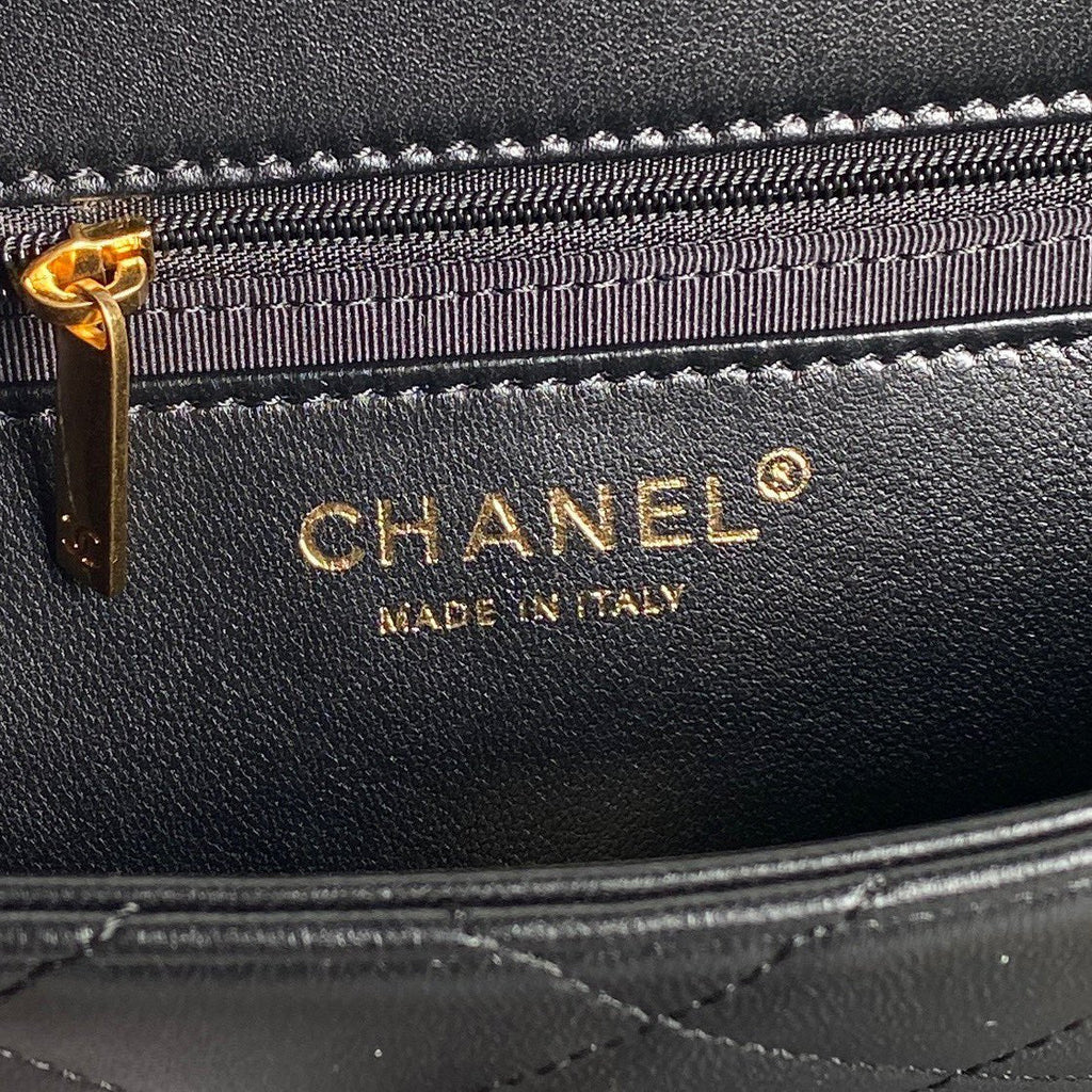 CC 24K Mini Flap Bag 24cm Black Lambskin Gold Hardware