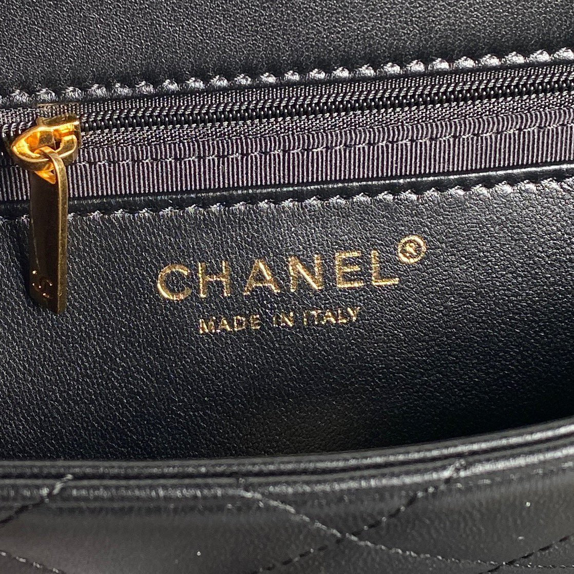 CC 24K Mini Flap Bag 24cm Black Lambskin Gold Hardware