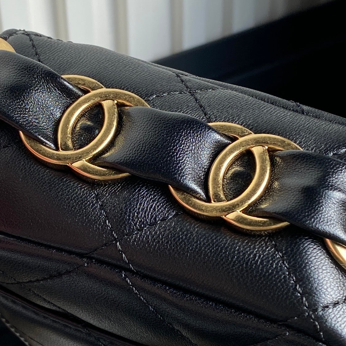 CC 24K Mini Flap Bag 24cm Black Lambskin Gold Hardware