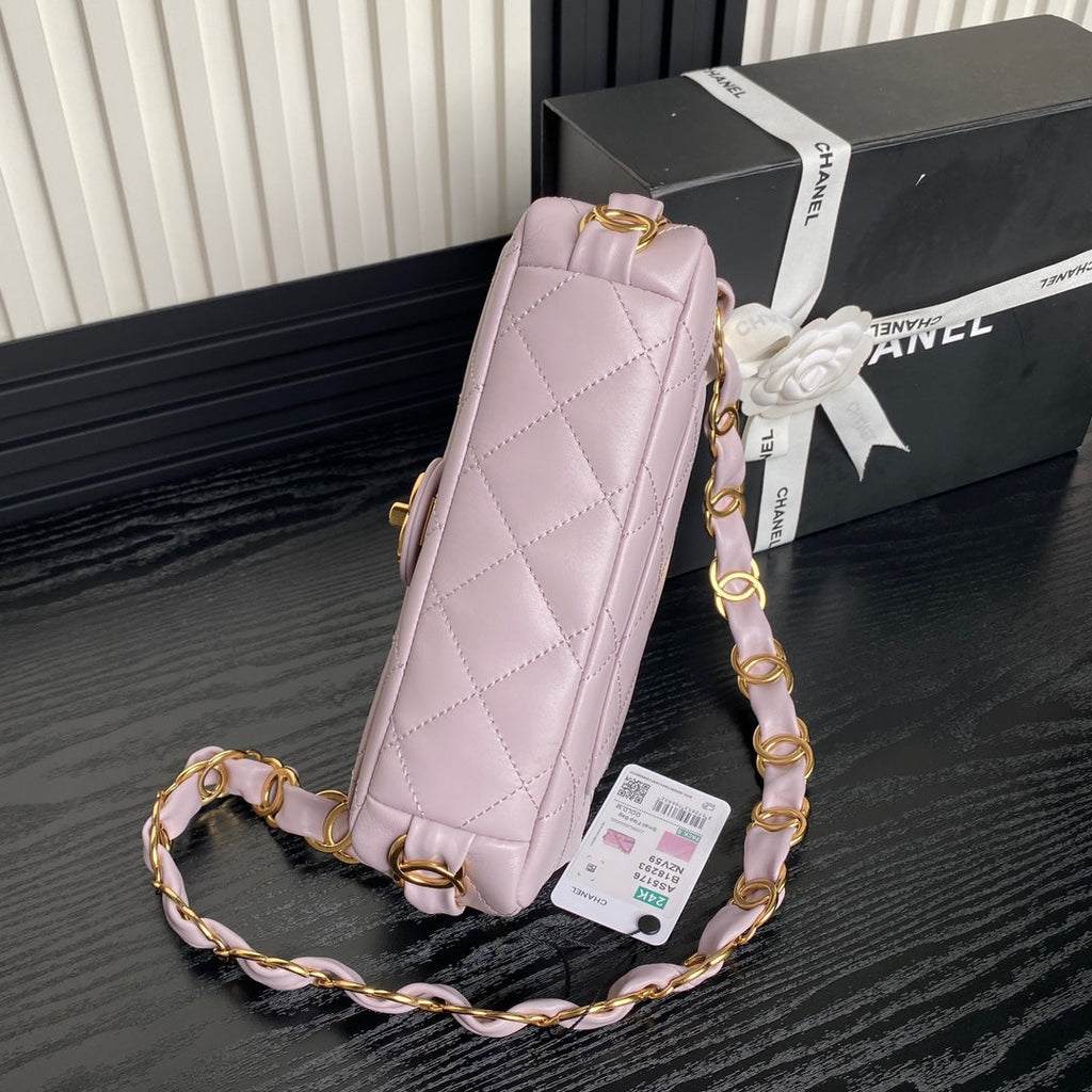 CC 24K Mini Flap Bag 21cm Light Violet Lambskin Gold Hardware