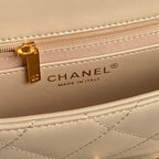 CC 24K Mini Flap Bag 21cm Beige Lambskin Gold Hardware