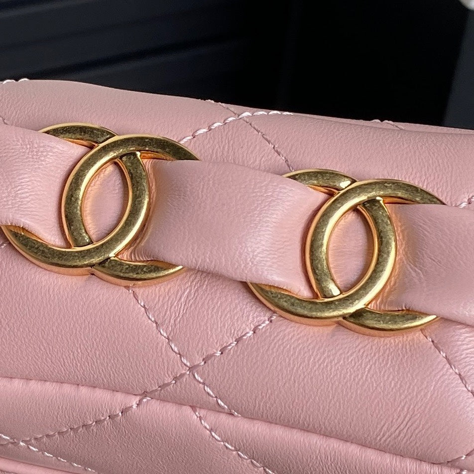 CC 24K Mini Flap Bag 21cm Pink Lambskin Gold Hardware