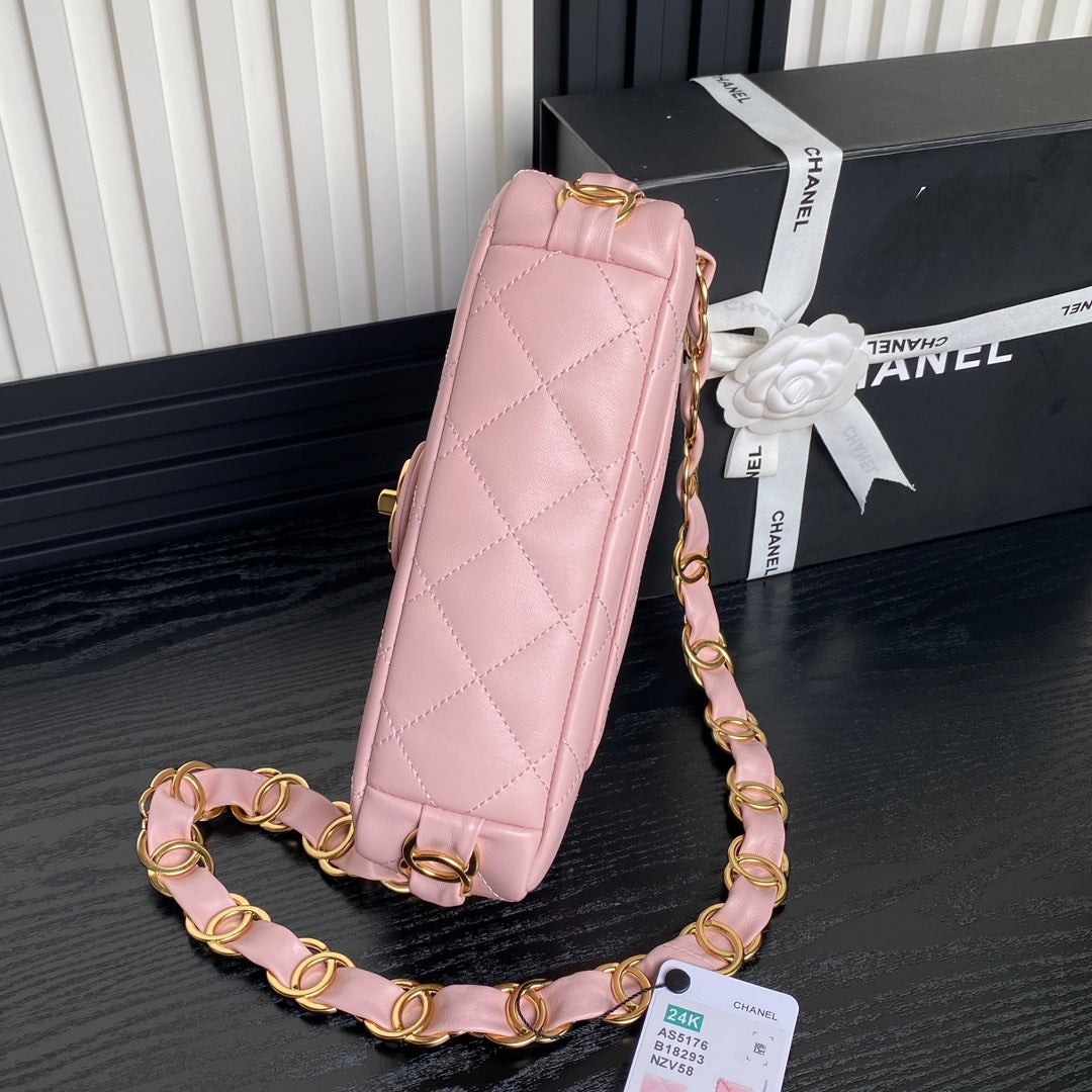 CC 24K Mini Flap Bag 21cm Pink Lambskin Gold Hardware