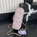 CC 24K Flap Bag 20cm Pink White Sequin Beige Lambskin