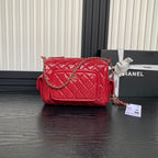 24K Camera Bag Red Calfskin Gold Hardware