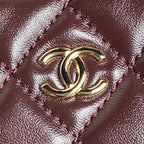 24K Camera Bag Burgundy Calfskin Gold Hardware