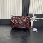 24K Camera Bag Burgundy Calfskin Gold Hardware