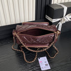 24K Camera Bag Burgundy Calfskin Gold Hardware