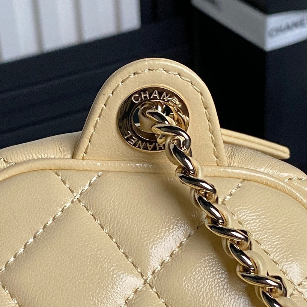 24K Camera Bag Beige Calfskin Gold Hardware