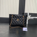 24K Shopping Bag 28cm Black Calfskin Gold Hardware