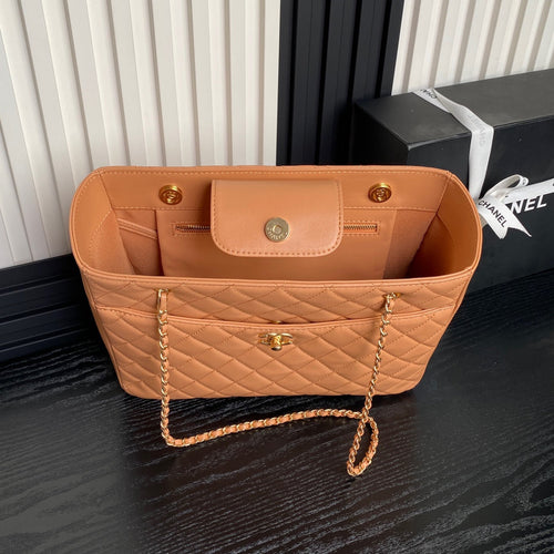 24K Shopping Bag 32cm Brown Calfskin Gold Hardware