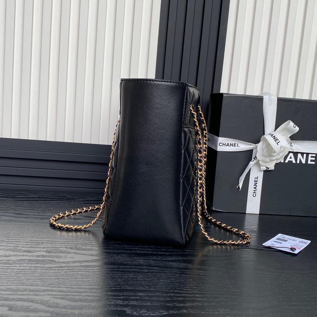24K Shopping Bag 32cm Black Calfskin Gold Hardware