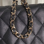 CC 25C Hobo Bag 21.5cm Top Handle Black Grained Calfskin