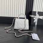 CC 24K Coco Handle Nano 14.5cm White Grained Calfskin Gold Hardware