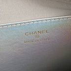 CC 25C Clutch With Strap 21cm Silver Metalic Calfskin