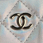 CC 25C Clutch With Strap 21cm Silver Metalic Calfskin