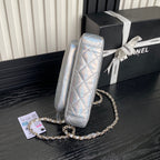 CC 25C Clutch With Strap 21cm Silver Metalic Calfskin