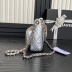 CC 25C Clutch With Strap 21cm Silver Metalic Calfskin