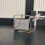 CC 25C Hobo Bag 21.5cm Top Handle Grey Grained Calfskin