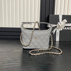 CC 25C Hobo Bag 21.5cm Top Handle Grey Grained Calfskin