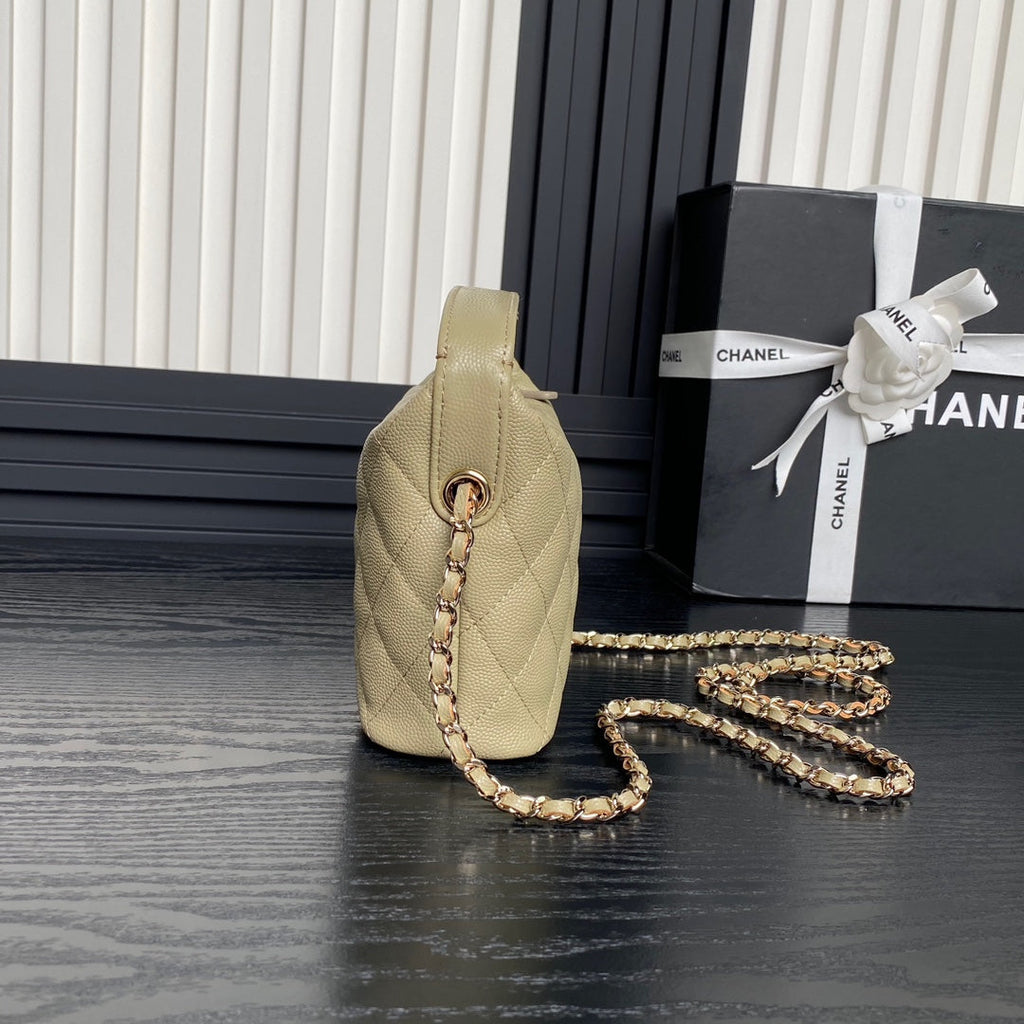 CC 25C Hobo Bag 21.5cm Top Handle Beige Grained Calfskin